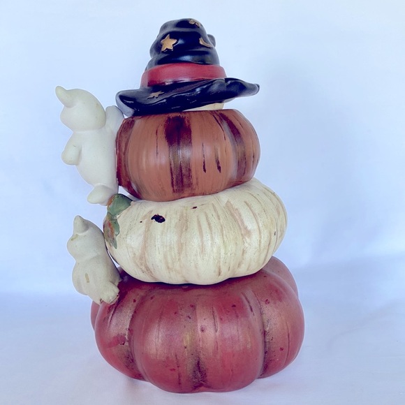 Gently Used Spooky Pumpkin Three Tiers Ceramic Candle Holder Halloween Decor - Picture 3 of 8